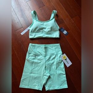 NWT Turquoise Marika Sportsbra + High Rise Biker Shorts Set